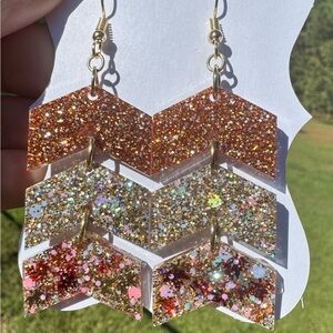 Gold and Silver Glitter Chevron Earrings
